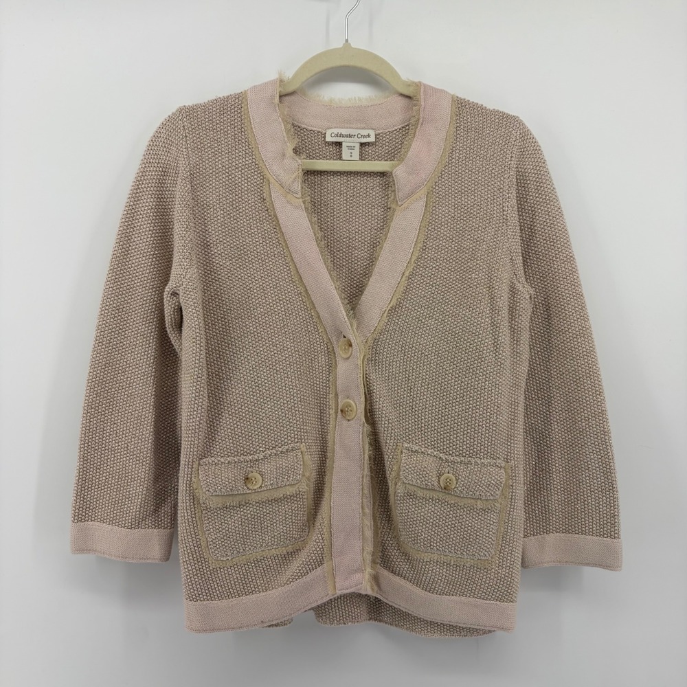 Coldwater Creek Women's Cardigan Sweater Size S Beige Textured Metallic